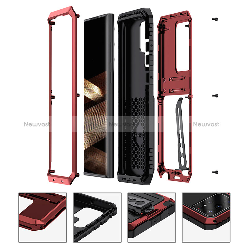 Silicone Matte Finish and Plastic Back Cover Case with Stand A01 for Samsung Galaxy S24 Ultra 5G