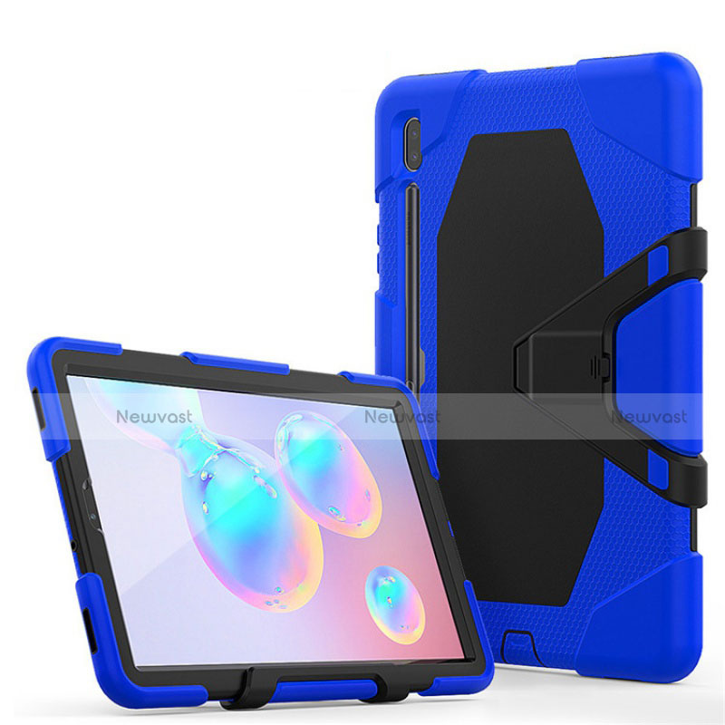 Silicone Matte Finish and Plastic Back Cover Case with Stand A01 for Samsung Galaxy Tab S6 10.5 SM-T860 Blue