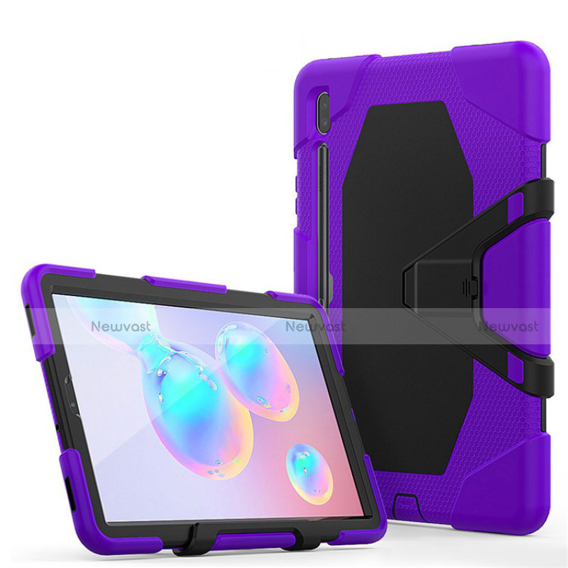 Silicone Matte Finish and Plastic Back Cover Case with Stand A01 for Samsung Galaxy Tab S6 10.5 SM-T860 Purple