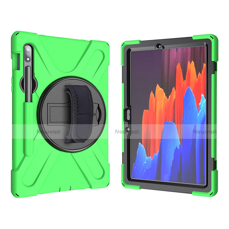 Silicone Matte Finish and Plastic Back Cover Case with Stand A01 for Samsung Galaxy Tab S7 4G 11 SM-T875 Green