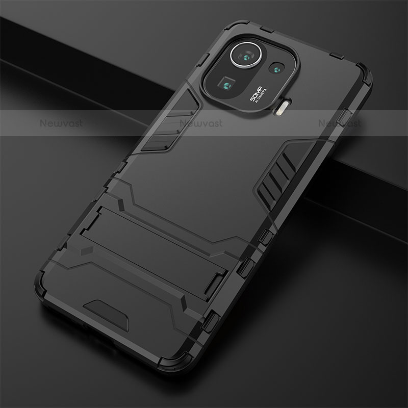 Silicone Matte Finish and Plastic Back Cover Case with Stand A01 for Xiaomi Mi 11 Pro 5G