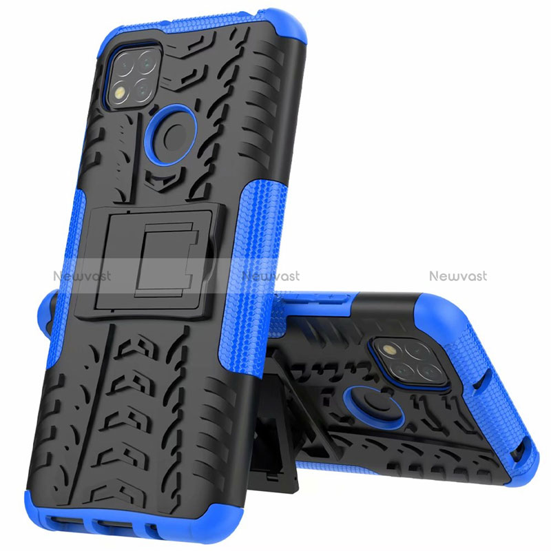 Silicone Matte Finish and Plastic Back Cover Case with Stand A01 for Xiaomi POCO C3 Blue