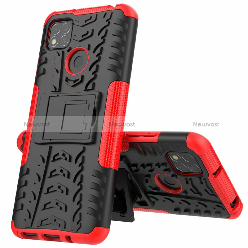 Silicone Matte Finish and Plastic Back Cover Case with Stand A01 for Xiaomi POCO C3 Red