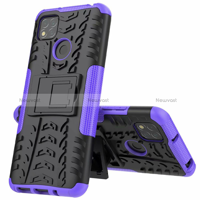 Silicone Matte Finish and Plastic Back Cover Case with Stand A01 for Xiaomi POCO C31 Purple