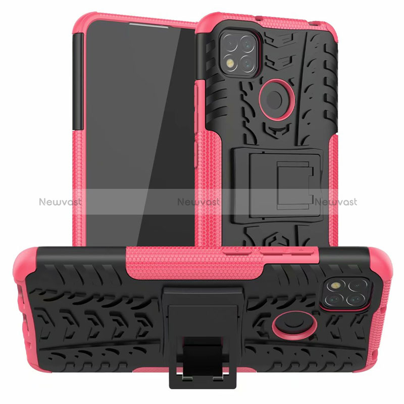 Silicone Matte Finish and Plastic Back Cover Case with Stand A01 for Xiaomi Redmi 10A 4G