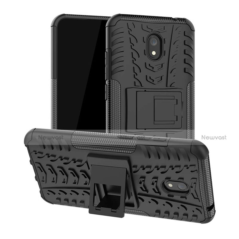 Silicone Matte Finish and Plastic Back Cover Case with Stand A01 for Xiaomi Redmi 8A Black