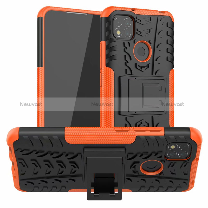 Silicone Matte Finish and Plastic Back Cover Case with Stand A01 for Xiaomi Redmi 9 Activ