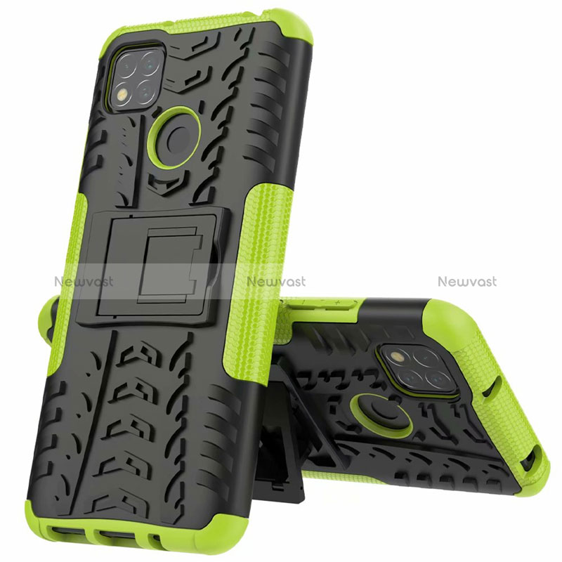 Silicone Matte Finish and Plastic Back Cover Case with Stand A01 for Xiaomi Redmi 9 Activ Green