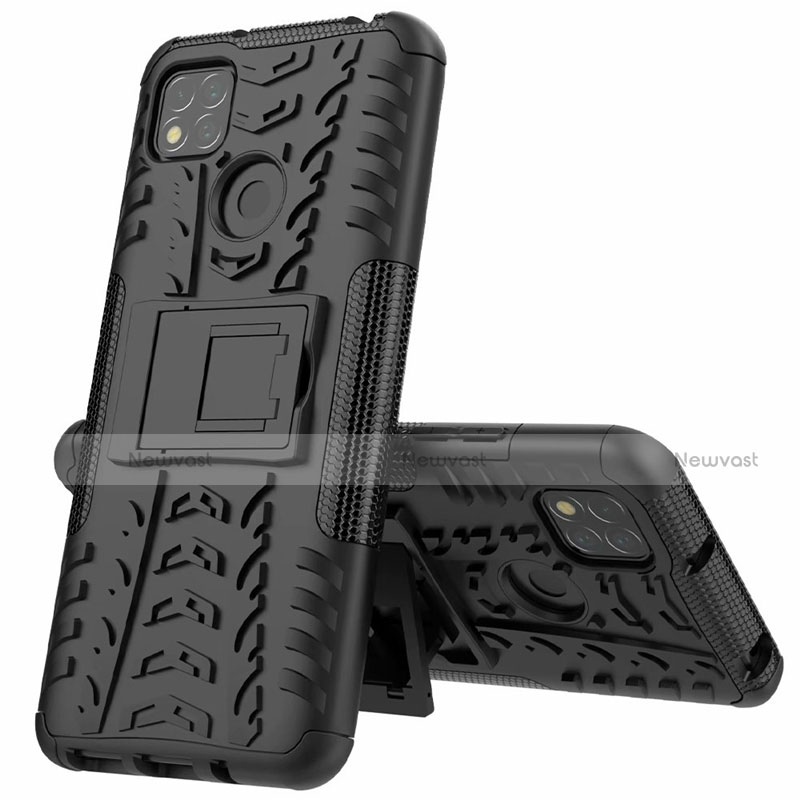 Silicone Matte Finish and Plastic Back Cover Case with Stand A01 for Xiaomi Redmi 9C NFC Black