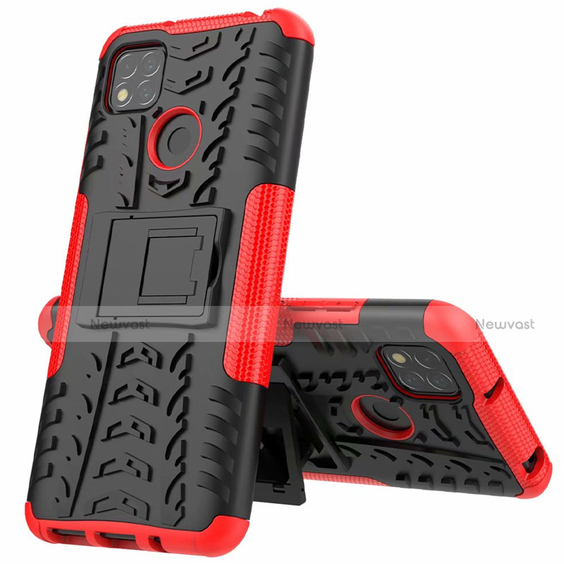 Silicone Matte Finish and Plastic Back Cover Case with Stand A01 for Xiaomi Redmi 9C NFC Red