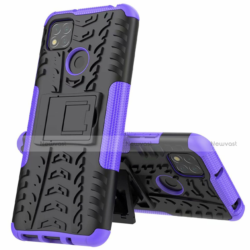 Silicone Matte Finish and Plastic Back Cover Case with Stand A01 for Xiaomi Redmi 9C Purple