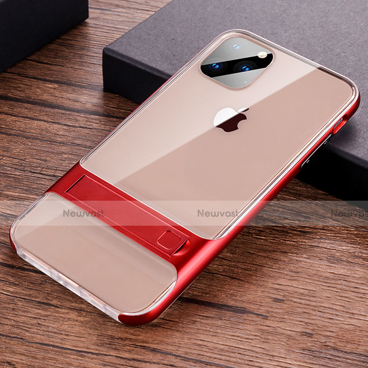 Silicone Matte Finish and Plastic Back Cover Case with Stand A02 for Apple iPhone 11 Pro Max