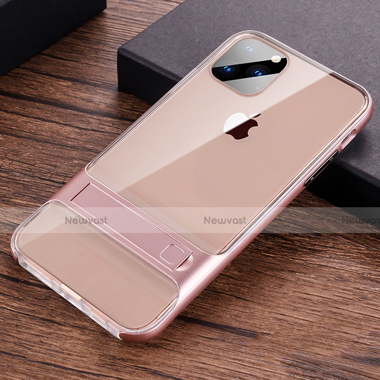 Silicone Matte Finish and Plastic Back Cover Case with Stand A02 for Apple iPhone 11 Pro Max