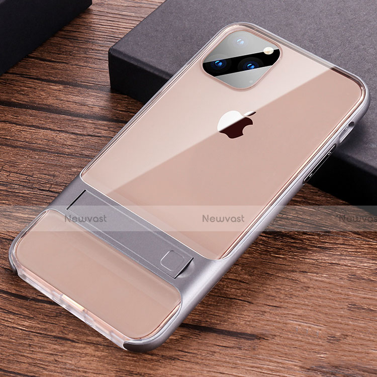 Silicone Matte Finish and Plastic Back Cover Case with Stand A02 for Apple iPhone 11 Pro Max