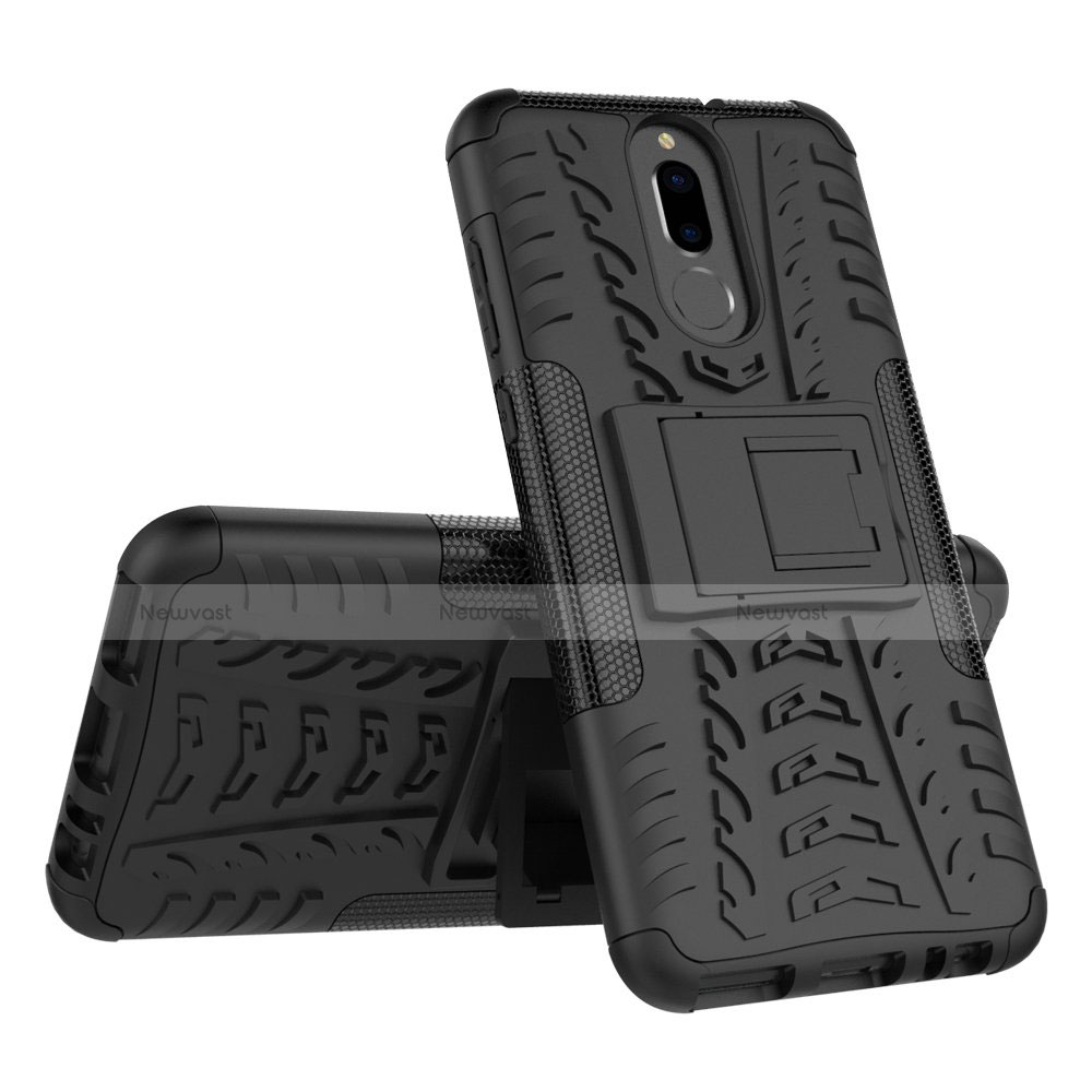 Silicone Matte Finish and Plastic Back Cover Case with Stand A02 for Huawei G10 Black