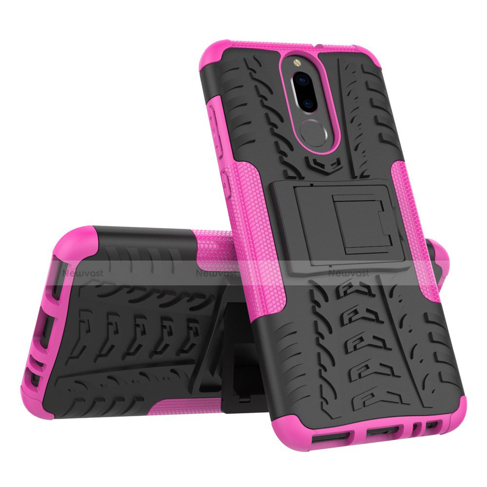 Silicone Matte Finish and Plastic Back Cover Case with Stand A02 for Huawei G10 Hot Pink