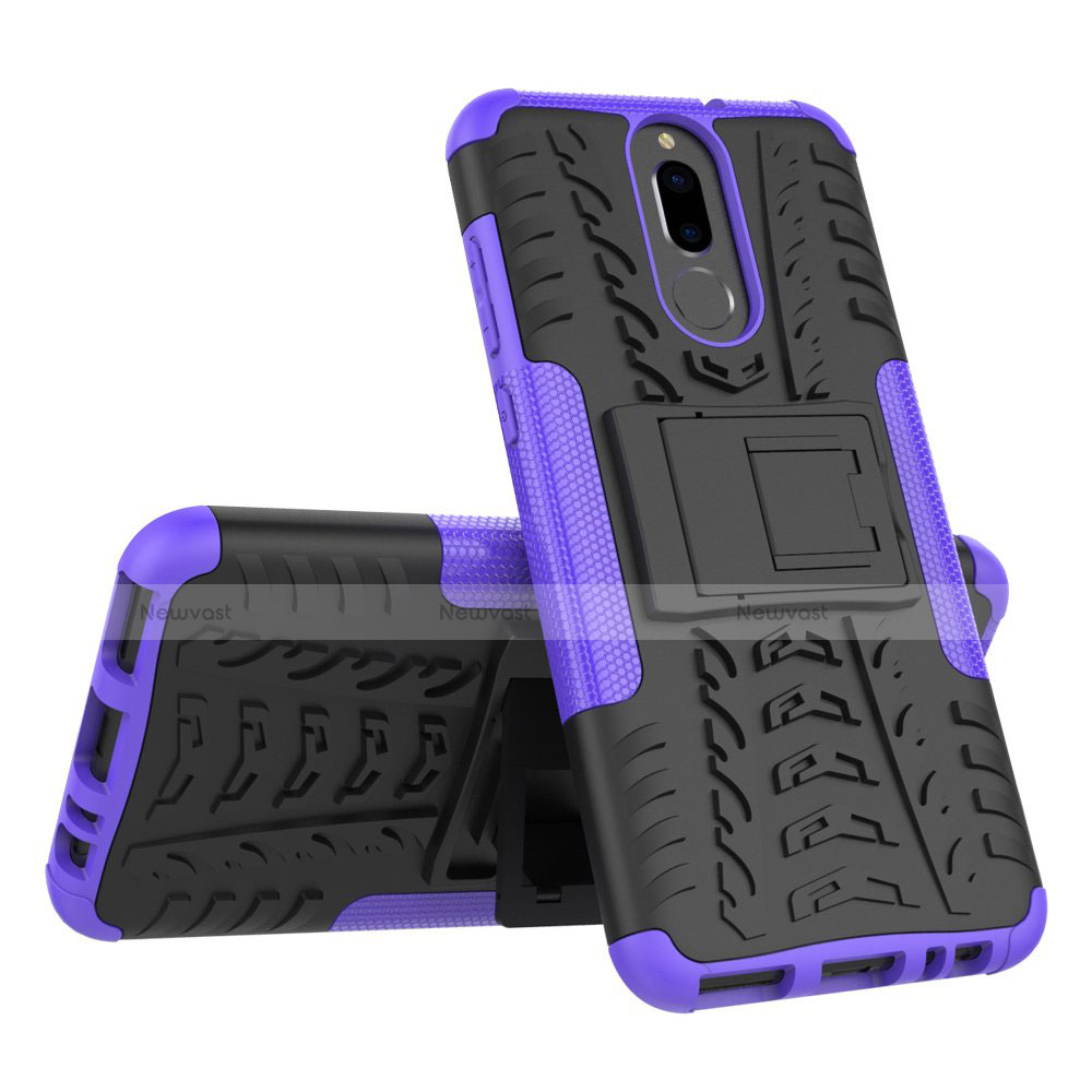 Silicone Matte Finish and Plastic Back Cover Case with Stand A02 for Huawei G10 Purple