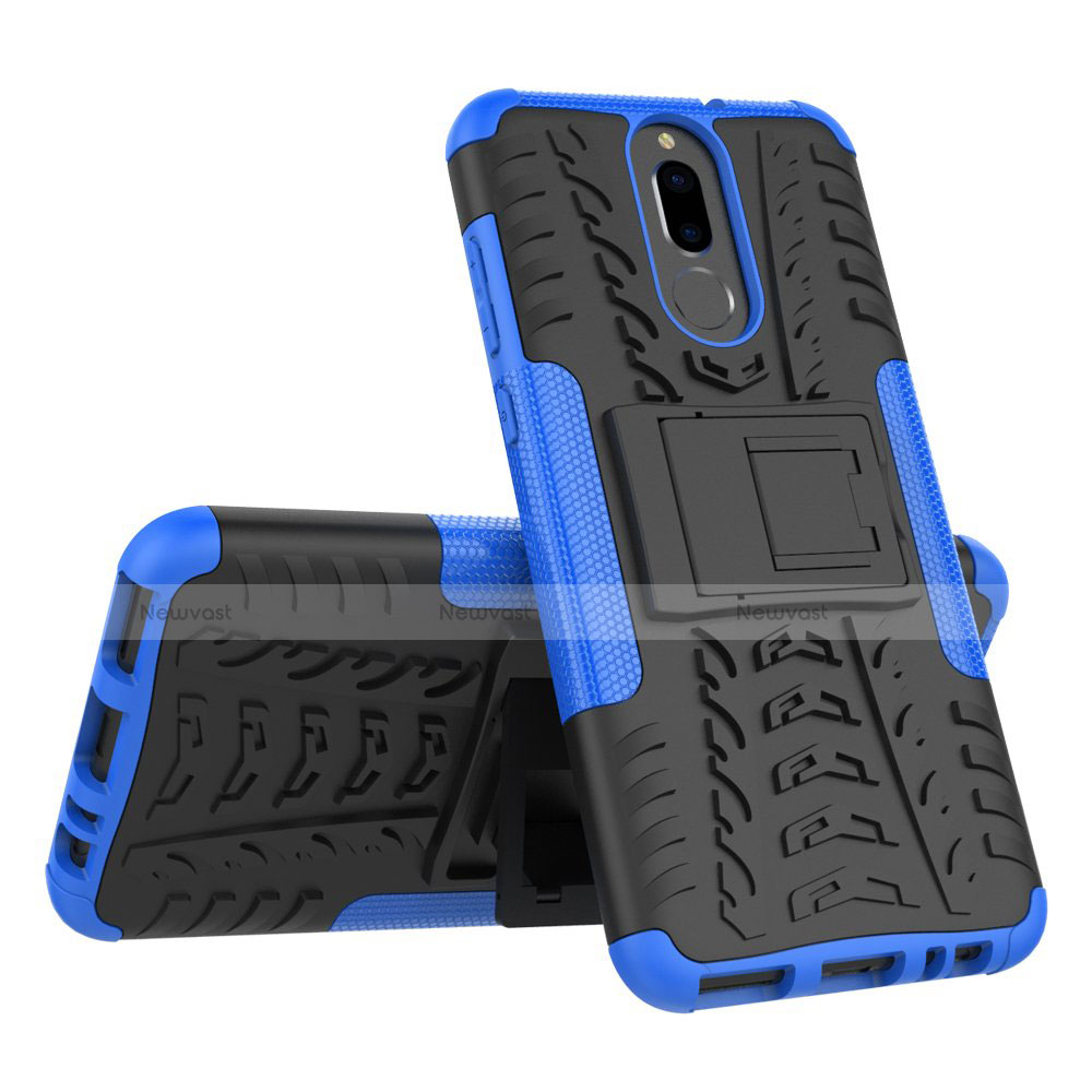 Silicone Matte Finish and Plastic Back Cover Case with Stand A02 for Huawei Mate 10 Lite Blue