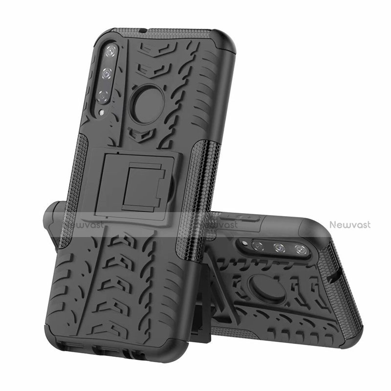 Silicone Matte Finish and Plastic Back Cover Case with Stand A02 for Huawei P40 Lite E Black