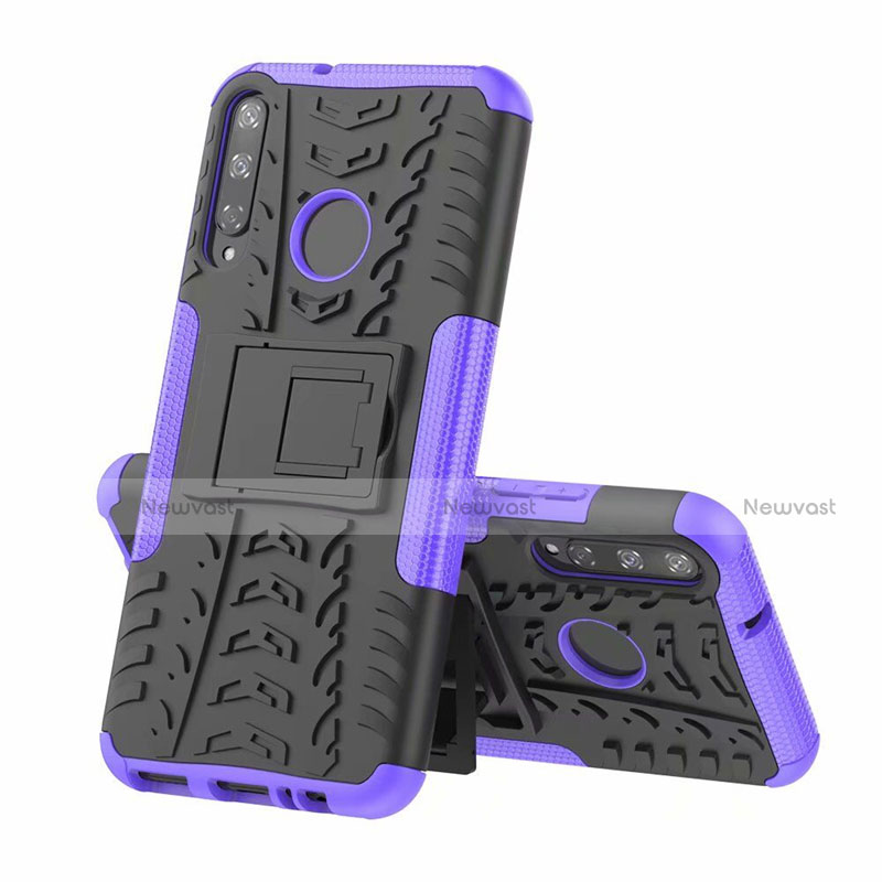 Silicone Matte Finish and Plastic Back Cover Case with Stand A02 for Huawei P40 Lite E Purple