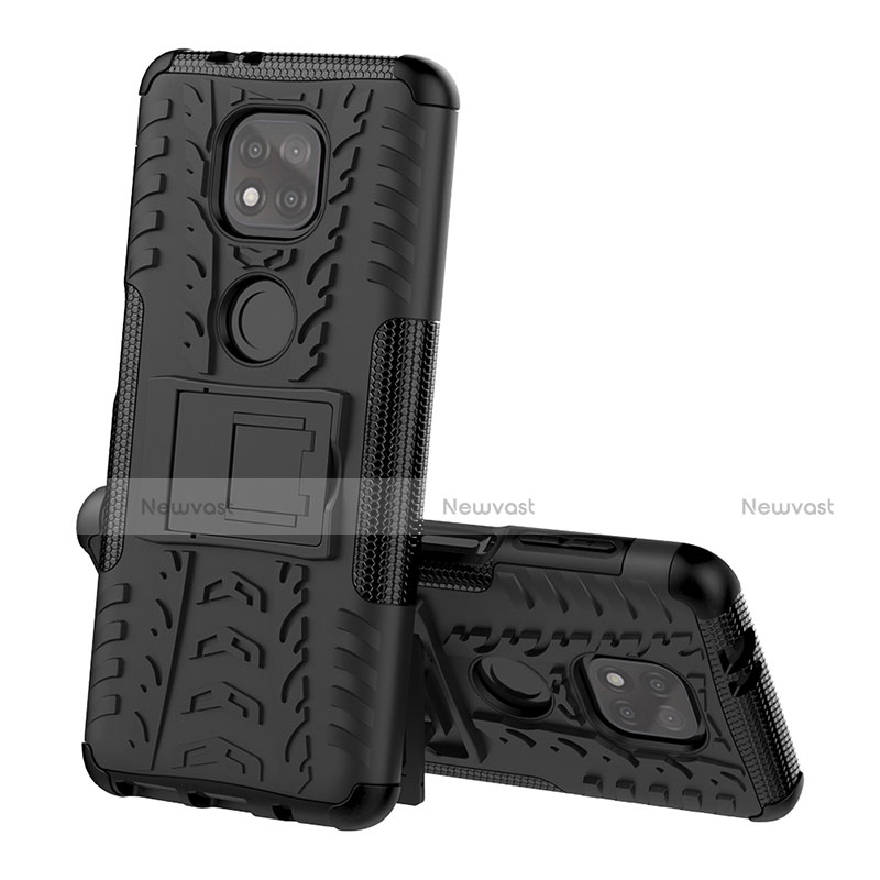 Silicone Matte Finish and Plastic Back Cover Case with Stand A02 for Motorola Moto G Power (2021) Black