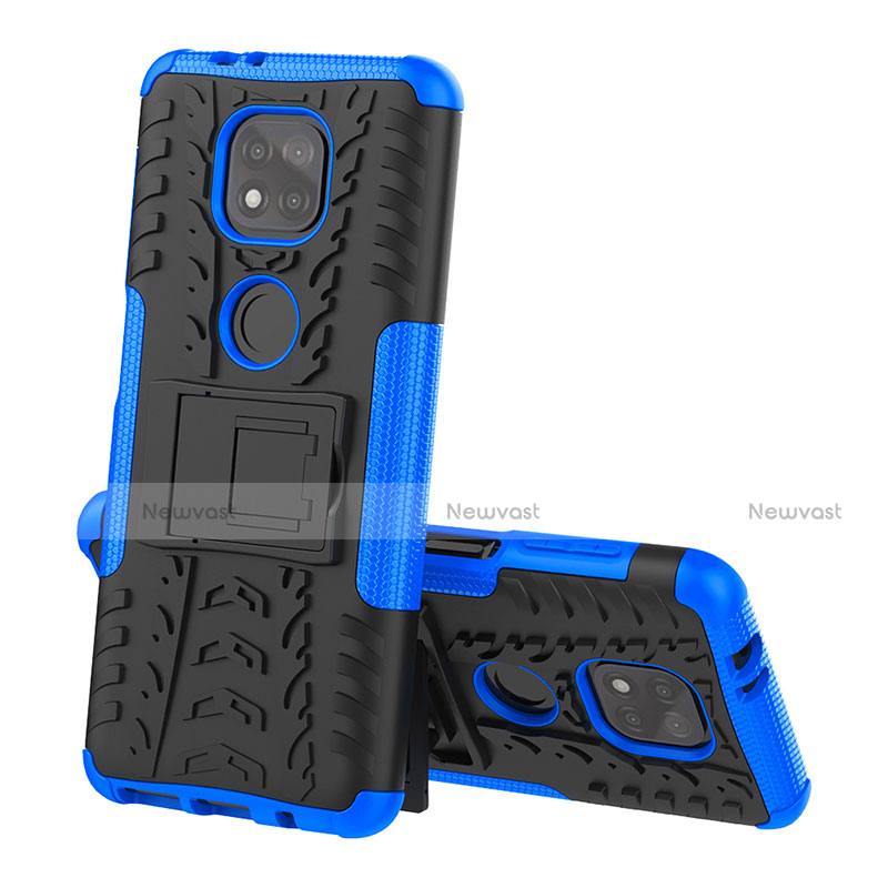 Silicone Matte Finish and Plastic Back Cover Case with Stand A02 for Motorola Moto G Power (2021) Blue