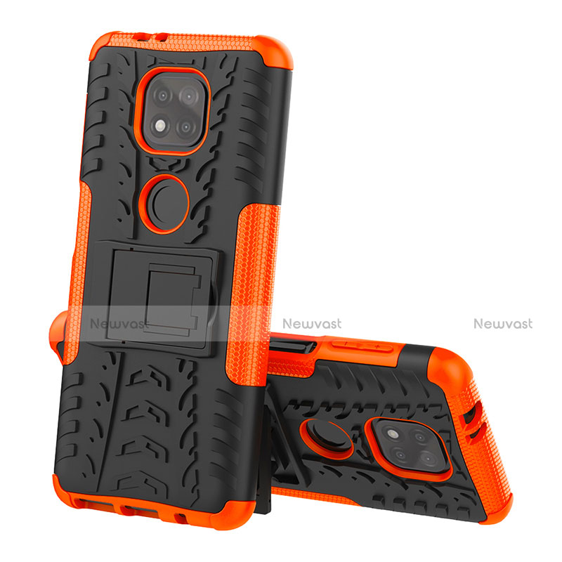 Silicone Matte Finish and Plastic Back Cover Case with Stand A02 for Motorola Moto G Power (2021) Orange