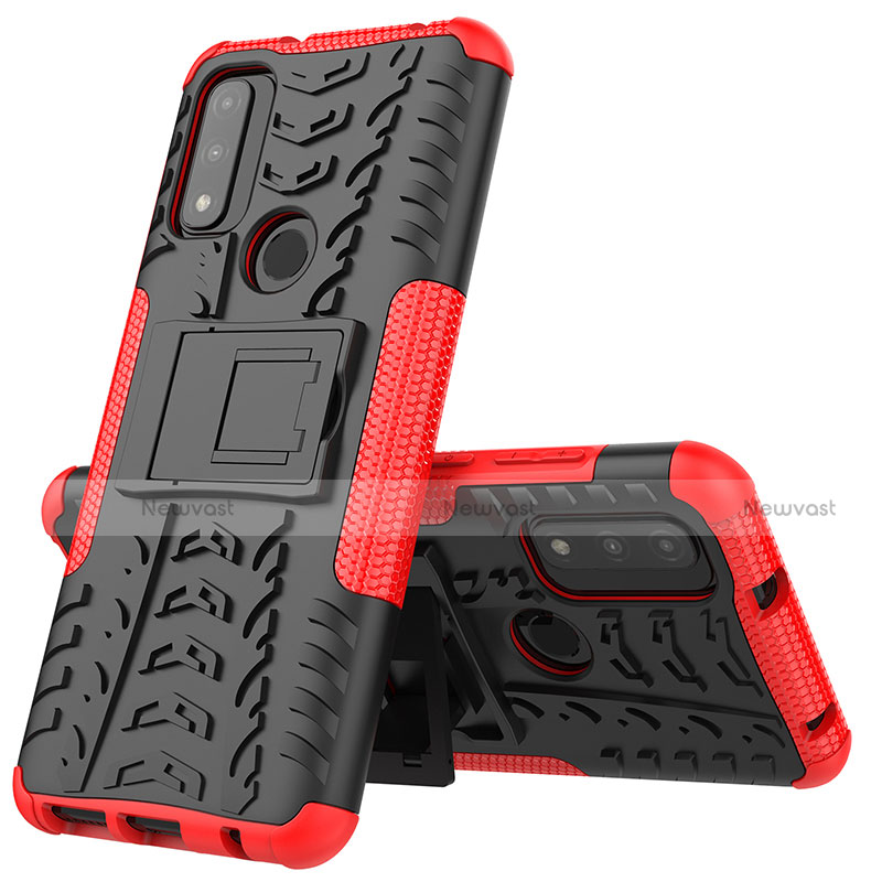 Silicone Matte Finish and Plastic Back Cover Case with Stand A02 for Motorola Moto G Pure Red