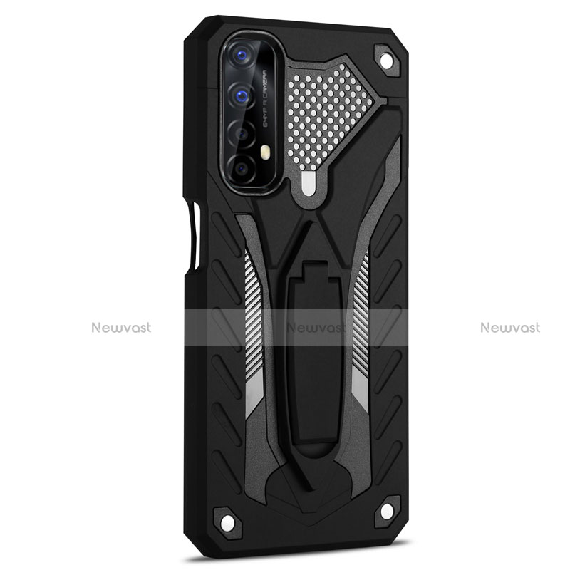 Silicone Matte Finish and Plastic Back Cover Case with Stand A02 for Realme 7 Black