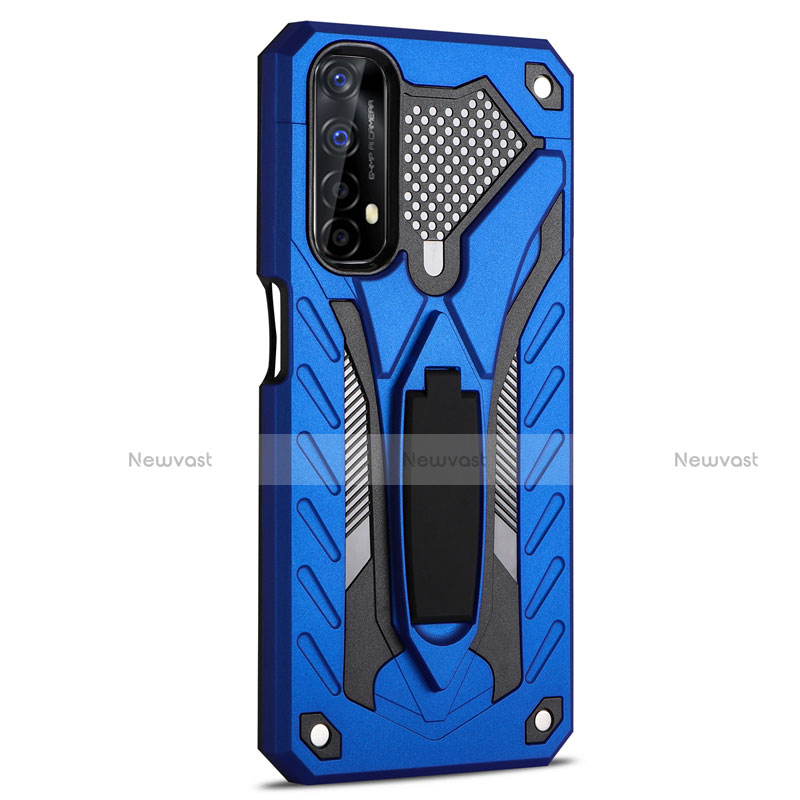 Silicone Matte Finish and Plastic Back Cover Case with Stand A02 for Realme 7 Blue