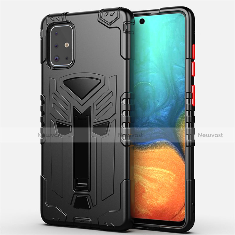 Silicone Matte Finish and Plastic Back Cover Case with Stand A02 for Samsung Galaxy A71 5G Black