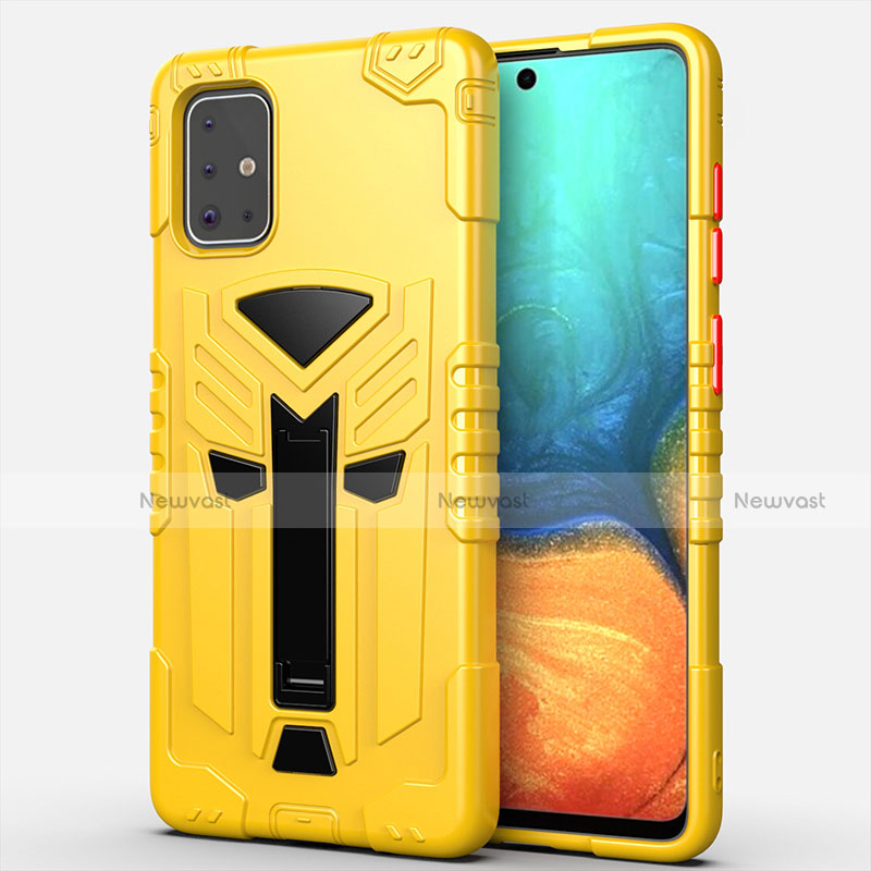 Silicone Matte Finish and Plastic Back Cover Case with Stand A02 for Samsung Galaxy A71 5G Yellow