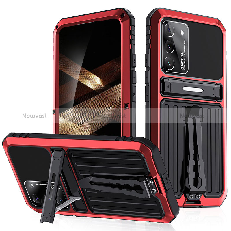 Silicone Matte Finish and Plastic Back Cover Case with Stand A02 for Samsung Galaxy S24 5G Red