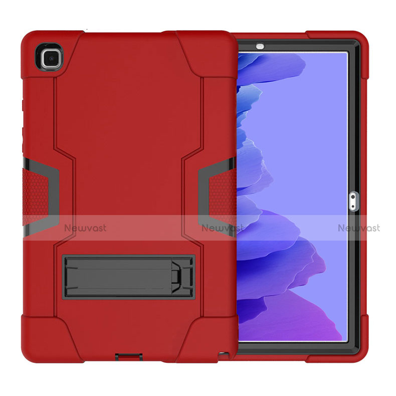 Silicone Matte Finish and Plastic Back Cover Case with Stand A02 for Samsung Galaxy Tab A7 4G 10.4 SM-T505 Red