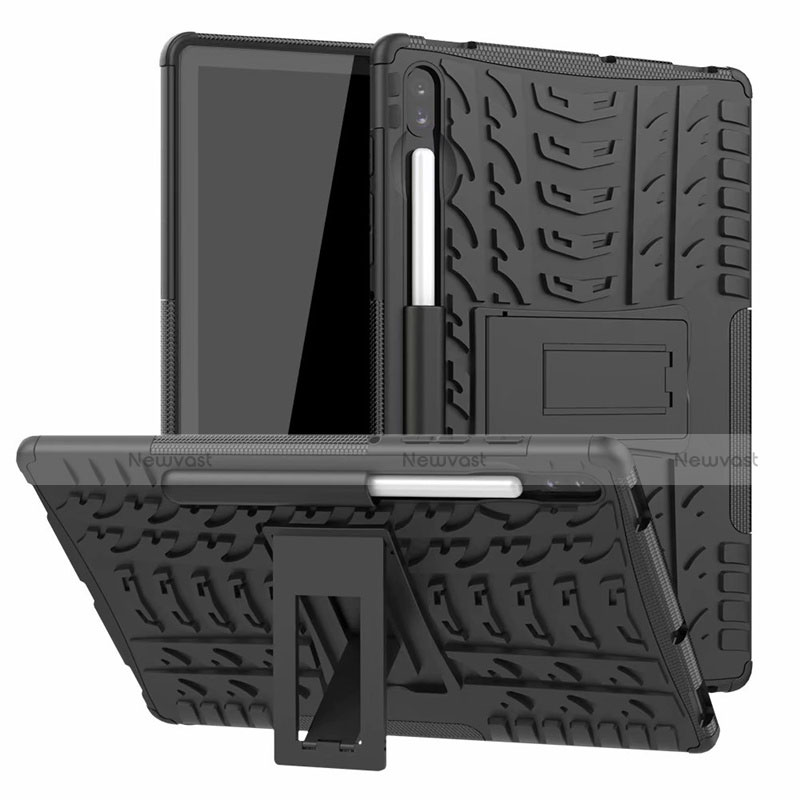 Silicone Matte Finish and Plastic Back Cover Case with Stand A02 for Samsung Galaxy Tab S6 10.5 SM-T860 Black