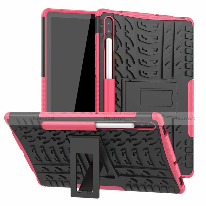 Silicone Matte Finish and Plastic Back Cover Case with Stand A02 for Samsung Galaxy Tab S6 10.5 SM-T860 Pink