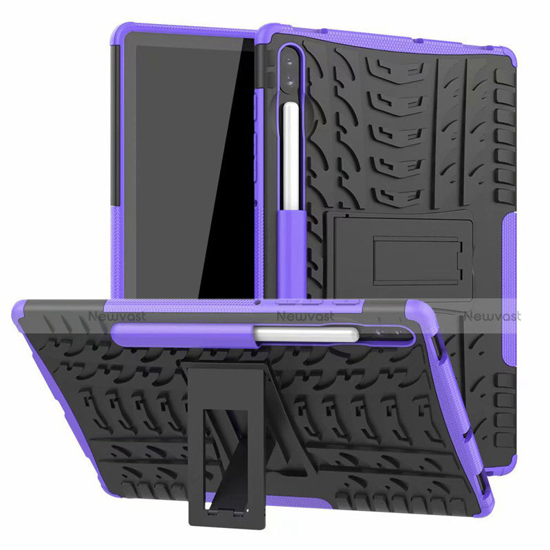 Silicone Matte Finish and Plastic Back Cover Case with Stand A02 for Samsung Galaxy Tab S6 10.5 SM-T860 Purple