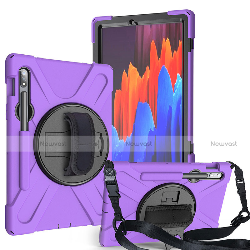 Silicone Matte Finish and Plastic Back Cover Case with Stand A02 for Samsung Galaxy Tab S7 4G 11 SM-T875 Purple