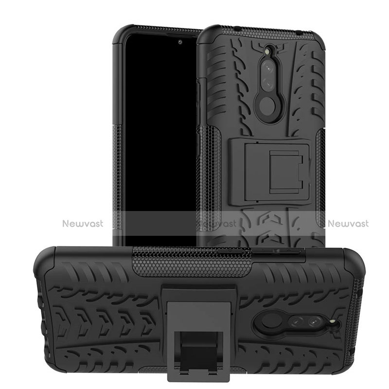 Silicone Matte Finish and Plastic Back Cover Case with Stand A02 for Xiaomi Redmi 8 Black