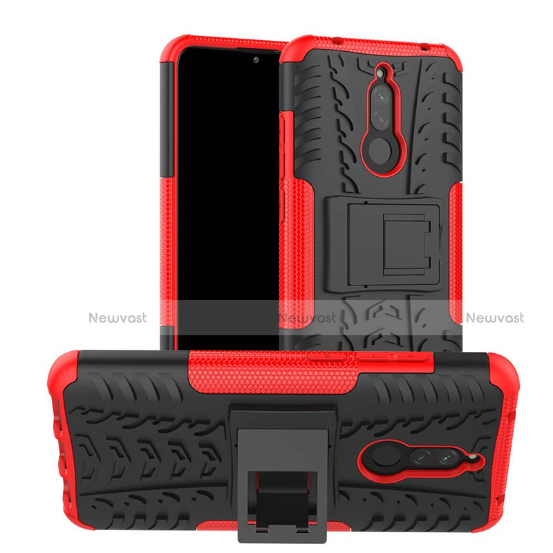 Silicone Matte Finish and Plastic Back Cover Case with Stand A02 for Xiaomi Redmi 8 Red