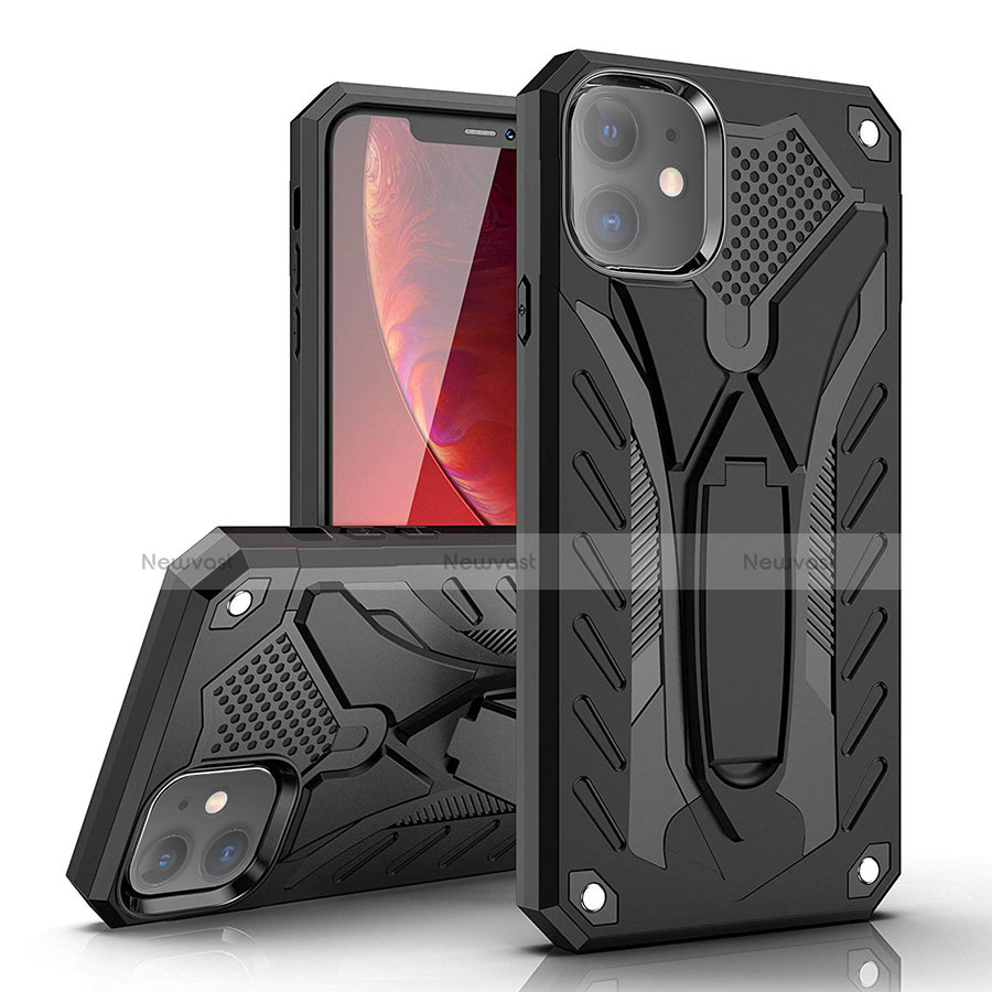 Silicone Matte Finish and Plastic Back Cover Case with Stand A03 for Apple iPhone 11 Black