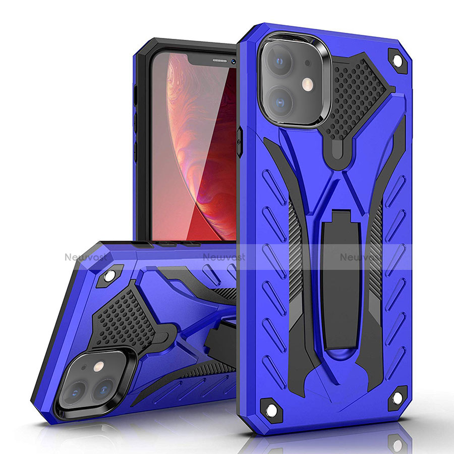 Silicone Matte Finish and Plastic Back Cover Case with Stand A03 for Apple iPhone 11 Blue