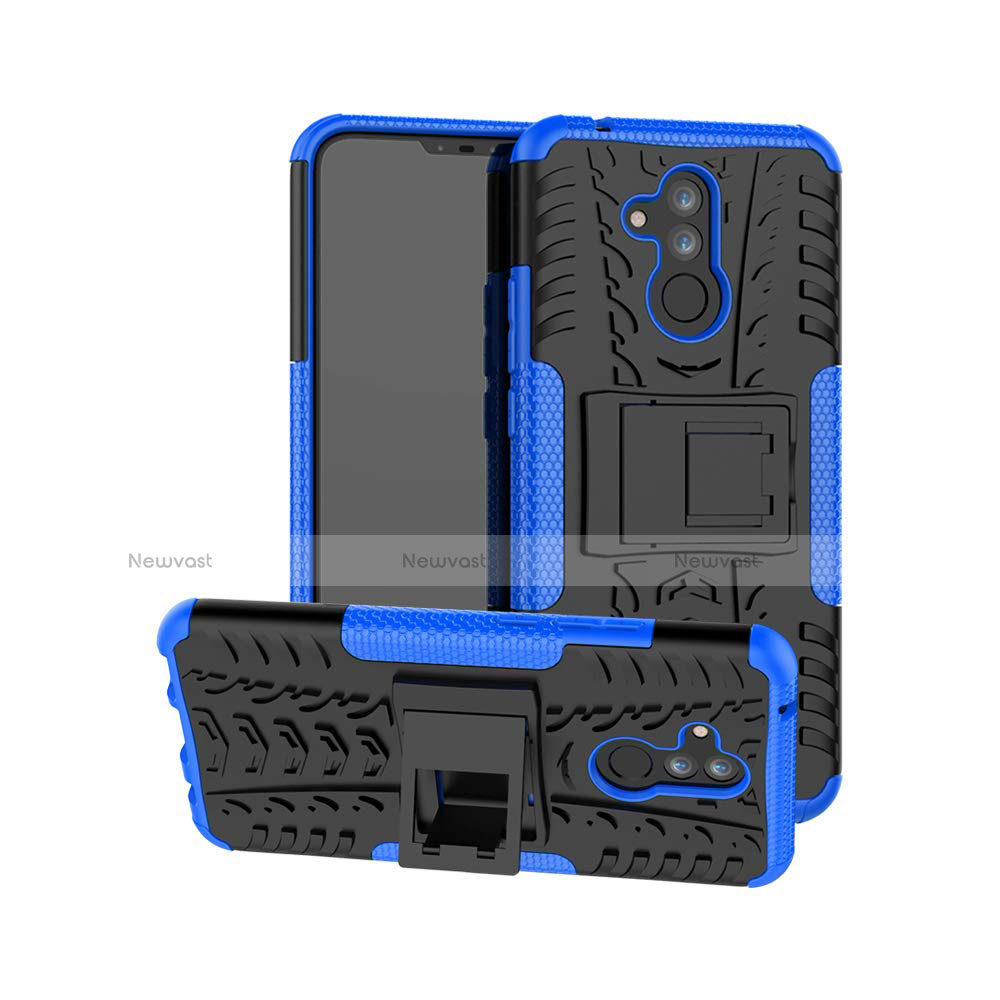 Silicone Matte Finish and Plastic Back Cover Case with Stand A03 for Huawei Mate 20 Lite Blue