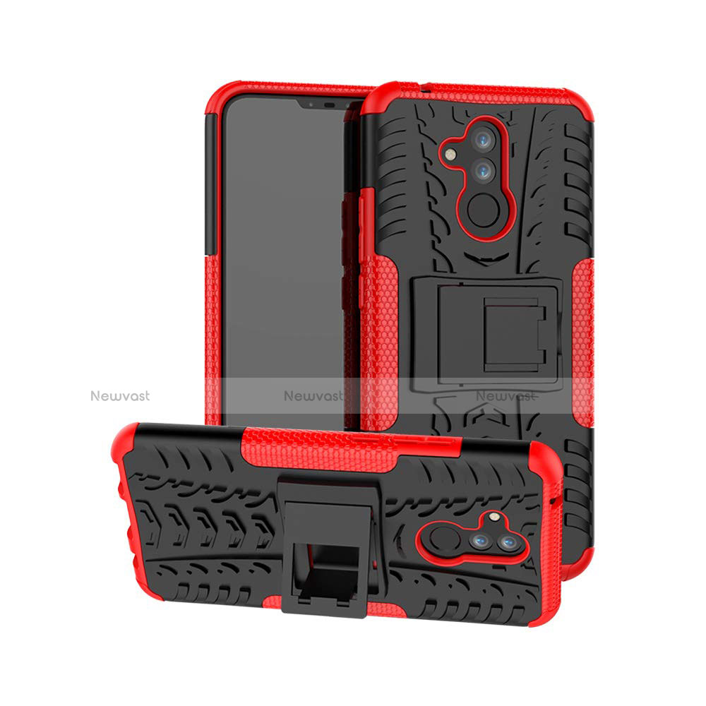 Silicone Matte Finish and Plastic Back Cover Case with Stand A03 for Huawei Mate 20 Lite Red