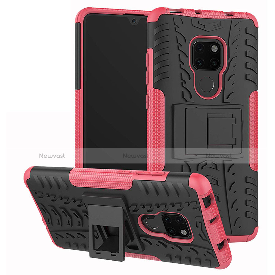 Silicone Matte Finish and Plastic Back Cover Case with Stand A03 for Huawei Mate 20 Pink