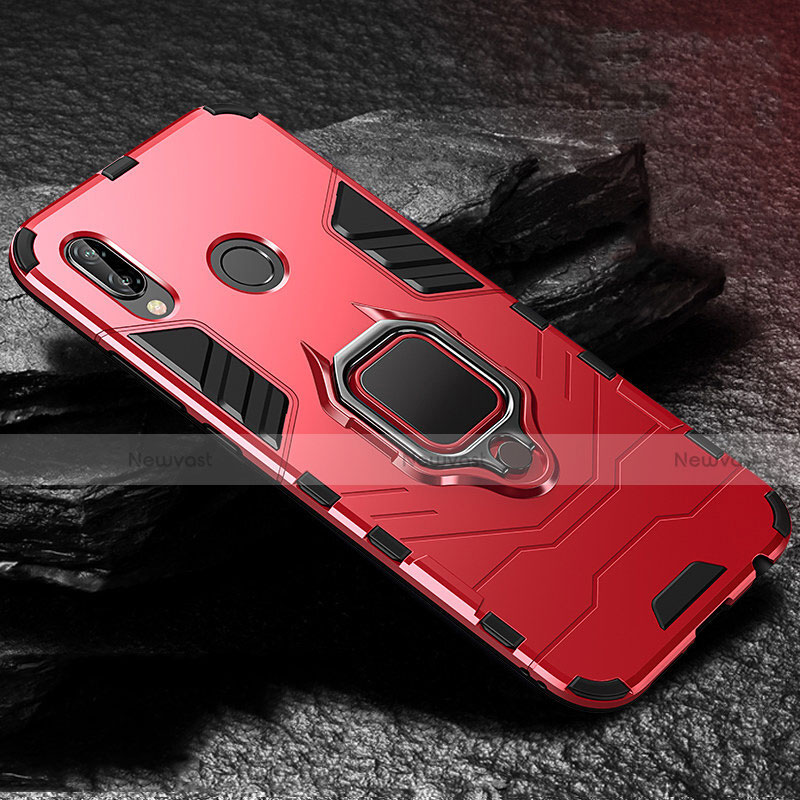 Silicone Matte Finish and Plastic Back Cover Case with Stand A03 for Huawei P20 Lite Red