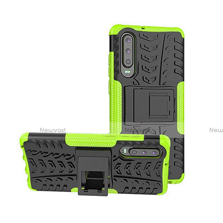 Silicone Matte Finish and Plastic Back Cover Case with Stand A03 for Huawei P30 Green