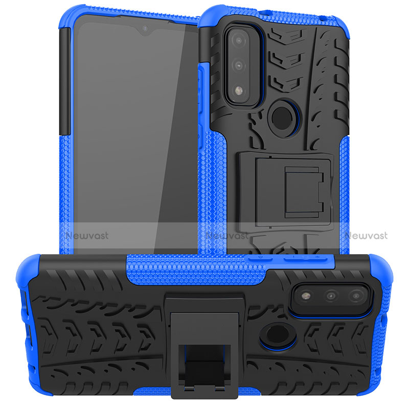 Silicone Matte Finish and Plastic Back Cover Case with Stand A03 for Motorola Moto G Pure Blue