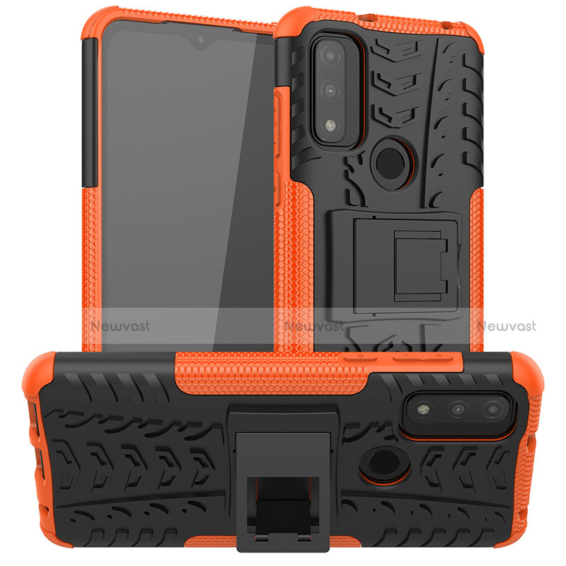 Silicone Matte Finish and Plastic Back Cover Case with Stand A03 for Motorola Moto G Pure Orange