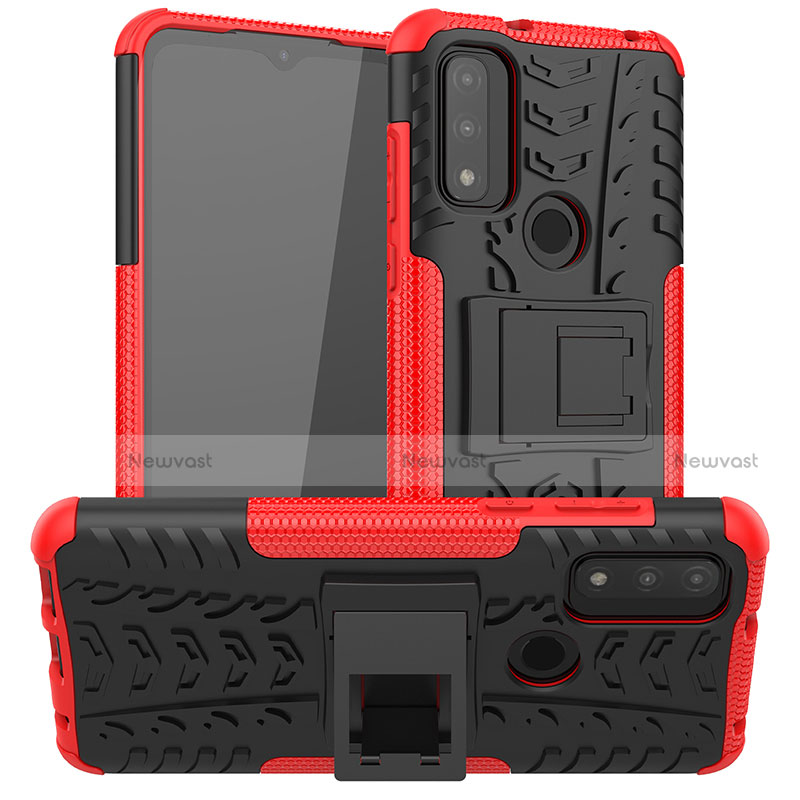Silicone Matte Finish and Plastic Back Cover Case with Stand A03 for Motorola Moto G Pure Red